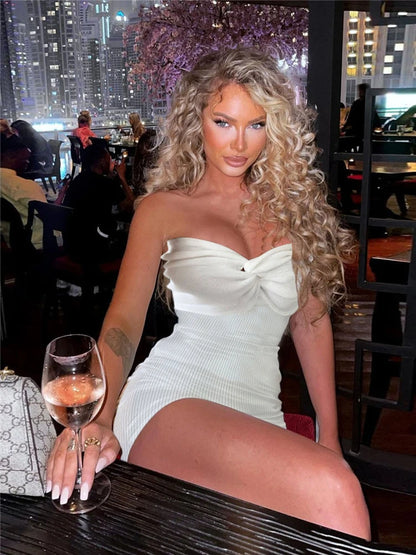 Party Evening Club Mini Knit Dress Summer Off-Shoulder Knitwear Sexy Backless Female Bandage Twist Strapless Dress 2025