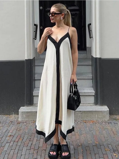 Patchwork Backless Halter Dress – Women’s Sexy V-Neck Summer Party Maxi Gown