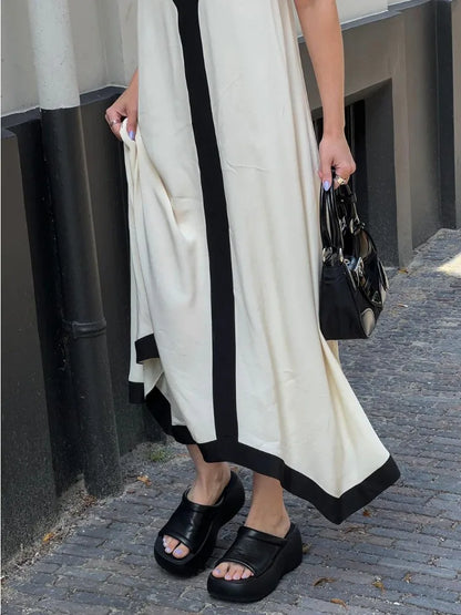 Patchwork Backless Halter Dress – Women’s Sexy V-Neck Summer Party Maxi Gown