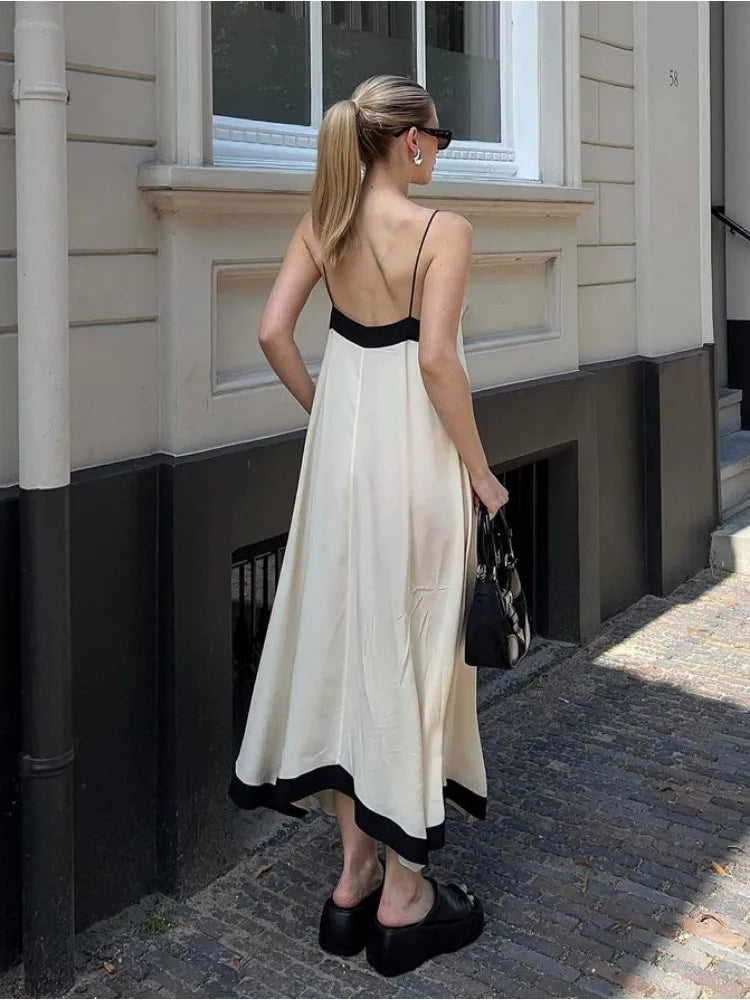 Patchwork Backless Halter Dress – Women’s Sexy V-Neck Summer Party Maxi Gown