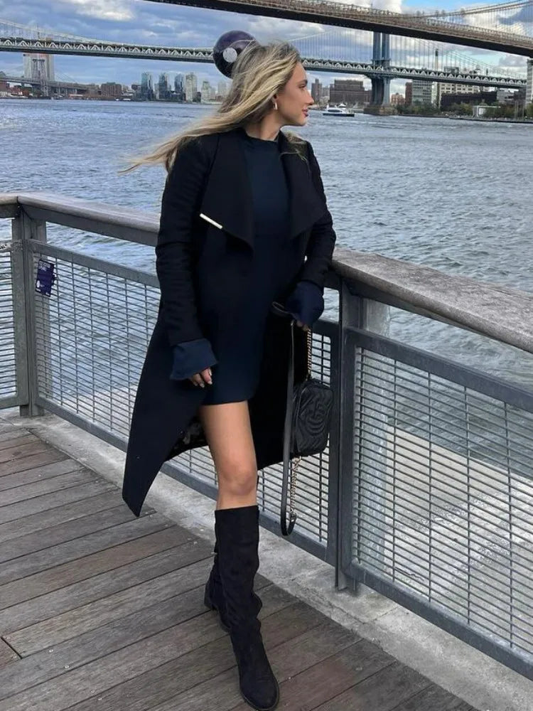 Patchwork Solid High Waist Mini Dress Female Fashion Long Sleeve Autumn 2025 Pocket Slim Dress Casual Women’s Dress New