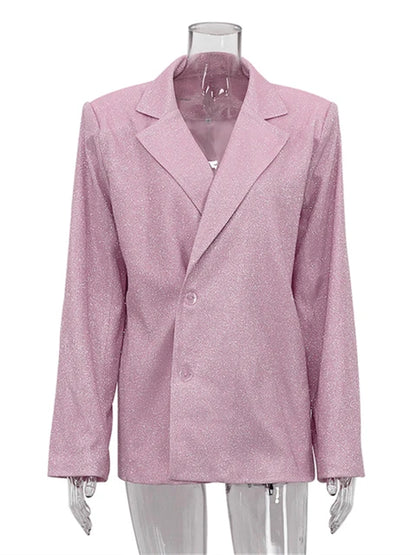Pink Blazer Set Women High Street Casual Oversized Blazer Mujer Women Suits Office Sets Party Mathcing Sets 2025 Spring