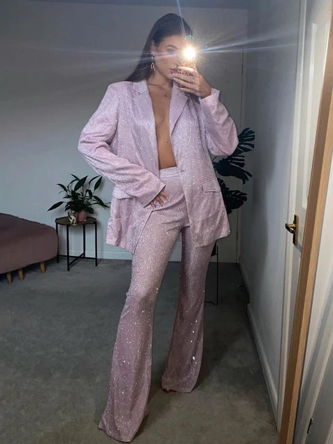 Pink Blazer Set Women High Street Casual Oversized Blazer Mujer Women Suits Office Sets Party Mathcing Sets 2025 Spring