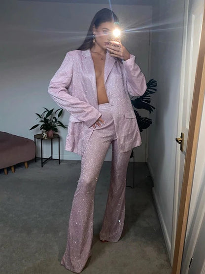 Pink Blazer Set Women High Street Casual Oversized Blazer Mujer Women Suits Office Sets Party Mathcing Sets 2025 Spring