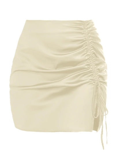 Minifalda plisada de satén con cordones y abertura lateral para mujer, falda de moda, cintura alta lisa, cremallera, atuendo informal, falda para mujer