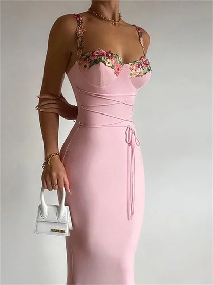 Vestido largo de vendaje estampado a la moda para mujer, elegante, ajustado, sin mangas, de cintura alta, con espagueti, vestido de fiesta de retazos para mujer