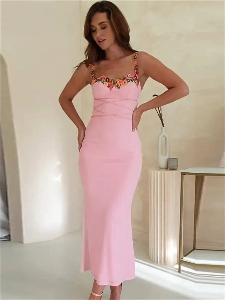 Vestido largo de vendaje estampado a la moda para mujer, elegante, ajustado, sin mangas, de cintura alta, con espagueti, vestido de fiesta de retazos para mujer