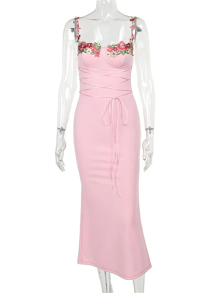 Vestido largo de vendaje estampado a la moda para mujer, elegante, ajustado, sin mangas, de cintura alta, con espagueti, vestido de fiesta de retazos para mujer