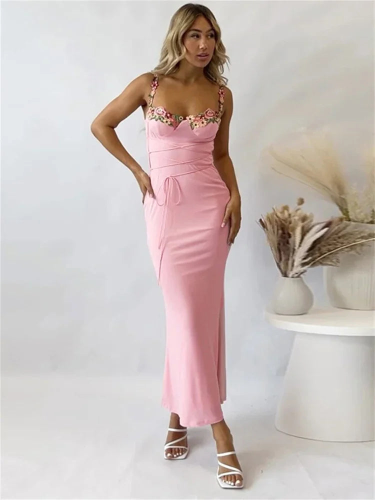 Vestido largo de vendaje estampado a la moda para mujer, elegante, ajustado, sin mangas, de cintura alta, con espagueti, vestido de fiesta de retazos para mujer