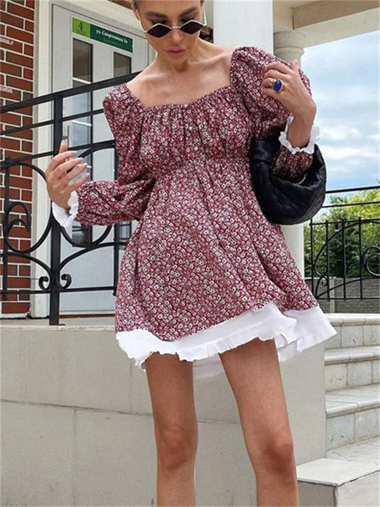 Printed Off-Shoulder Ruffled Mini Dress For women Square Collar Fashion Casual Elegant Party Dress Evening Mini Dress 2025