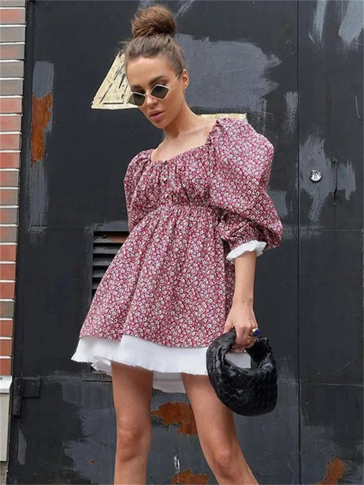 Printed Off-Shoulder Ruffled Mini Dress For women Square Collar Fashion Casual Elegant Party Dress Evening Mini Dress 2025