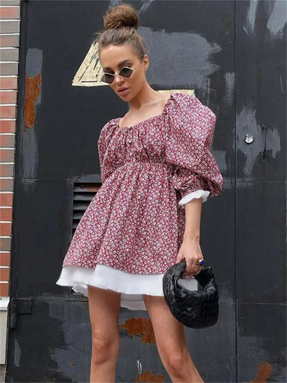Printed Off-Shoulder Ruffled Mini Dress For women Square Collar Fashion Casual Elegant Party Dress Evening Mini Dress 2025