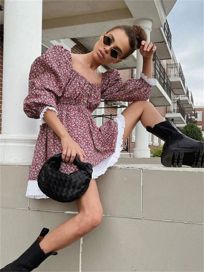 Printed Off-Shoulder Ruffled Mini Dress For women Square Collar Fashion Casual Elegant Party Dress Evening Mini Dress 2025