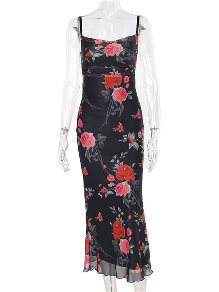 Printed Backless Halter Maxi Dress for Women – Slim Fit, High Waist, Elegant Party Dress