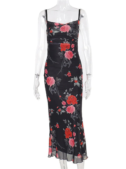 Printed Backless Halter Maxi Dress for Women – Slim Fit, High Waist, Elegant Party Dress