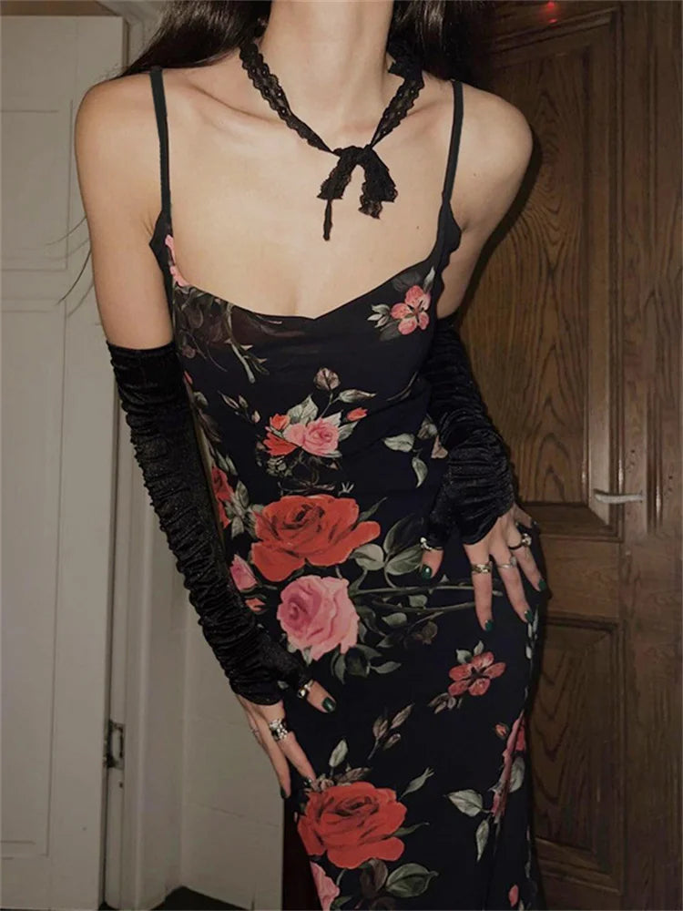 Printed Backless Halter Maxi Dress for Women – Slim Fit, High Waist, Elegant Party Dress