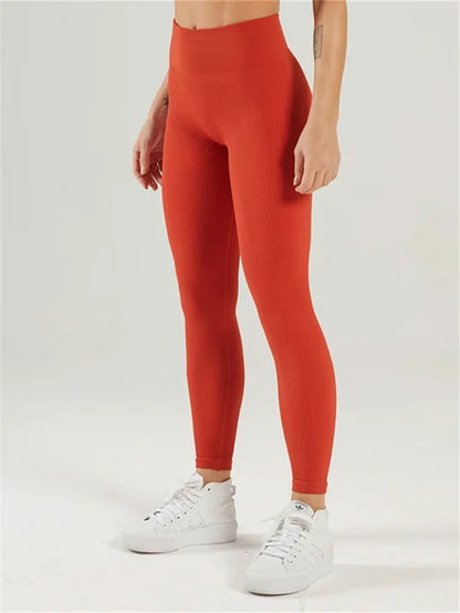 Mallas deportivas de yoga acanaladas para mujer, pantalones de yoga de punto sin costuras, mallas blancas para gimnasio, mallas ajustadas para entrenamiento y fitness, push up
