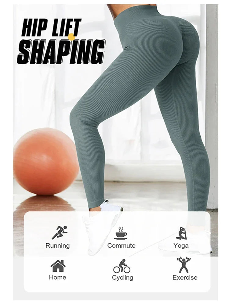 Mallas deportivas de yoga acanaladas para mujer, pantalones de yoga de punto sin costuras, mallas blancas para gimnasio, mallas ajustadas para entrenamiento y fitness, push up