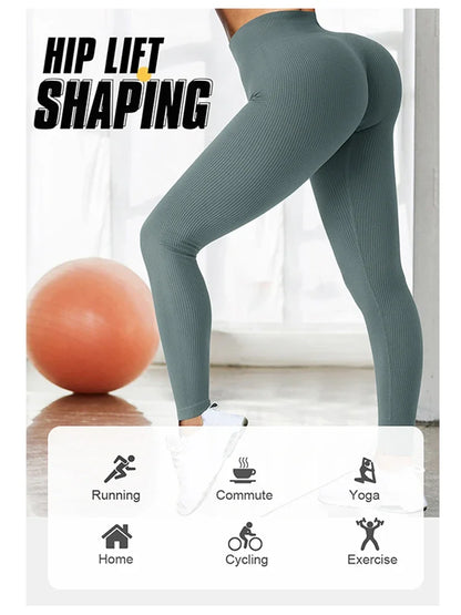 Mallas deportivas de yoga acanaladas para mujer, pantalones de yoga de punto sin costuras, mallas blancas para gimnasio, mallas ajustadas para entrenamiento y fitness, push up