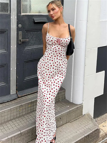 Ruffled Backless Halter Dresses Female Lace Elegant High Waist Spaghetti Patchwork Party Dress Summer Women Maxi Dress New