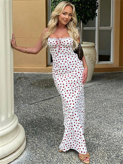 Ruffled Backless Halter Dresses Female Lace Elegant High Waist Spaghetti Patchwork Party Dress Summer Women Maxi Dress New