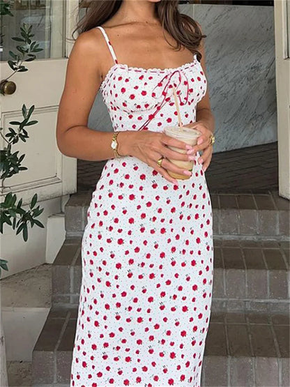 Ruffled Backless Halter Dresses Female Lace Elegant High Waist Spaghetti Patchwork Party Dress Summer Women Maxi Dress New