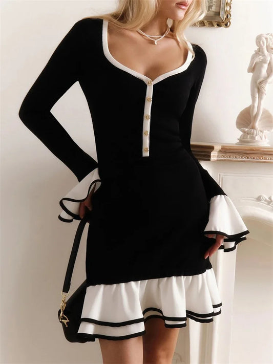 Vestido mini con volantes, espalda descubierta y lazo para mujer, ajustado, de cintura alta, elegante, para fiesta, para ir al trabajo, vestido de verano 2025