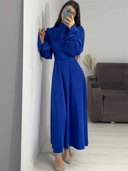 Ruffled Bandage Elegant Maxi Dress For Women Patchwork Slim Lace-Up Solid Vintage Evening Partywear Ladies Long Dress 2025