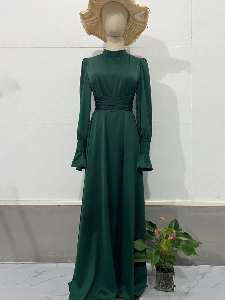 Ruffled Bandage Elegant Maxi Dress For Women Patchwork Slim Lace-Up Solid Vintage Evening Partywear Ladies Long Dress 2025