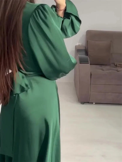 Ruffled Bandage Elegant Maxi Dress For Women Patchwork Slim Lace-Up Solid Vintage Evening Partywear Ladies Long Dress 2025