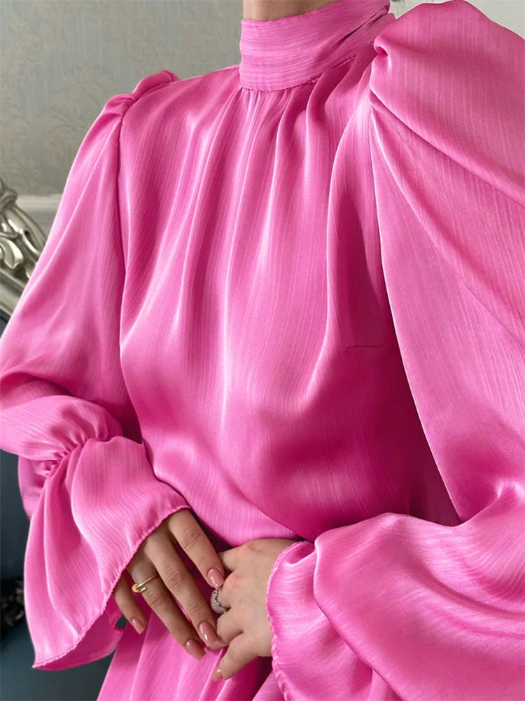 Ruffled Lace-Up Slim Mini Dress Women Long Sleeve Elegant Patchwork Casual Solid Dress