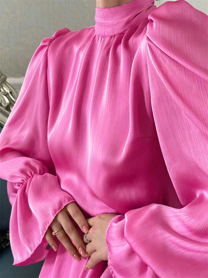 Ruffled Lace-Up Slim Mini Dress Women Long Sleeve Elegant Patchwork Casual Solid Dress