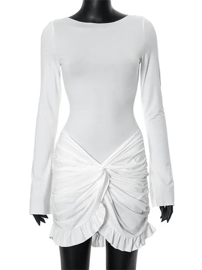 Vestido mini ajustado con volantes y manga larga para mujer, vestido de fiesta sexy de cintura alta con retazos y diseño ceñido Y2K