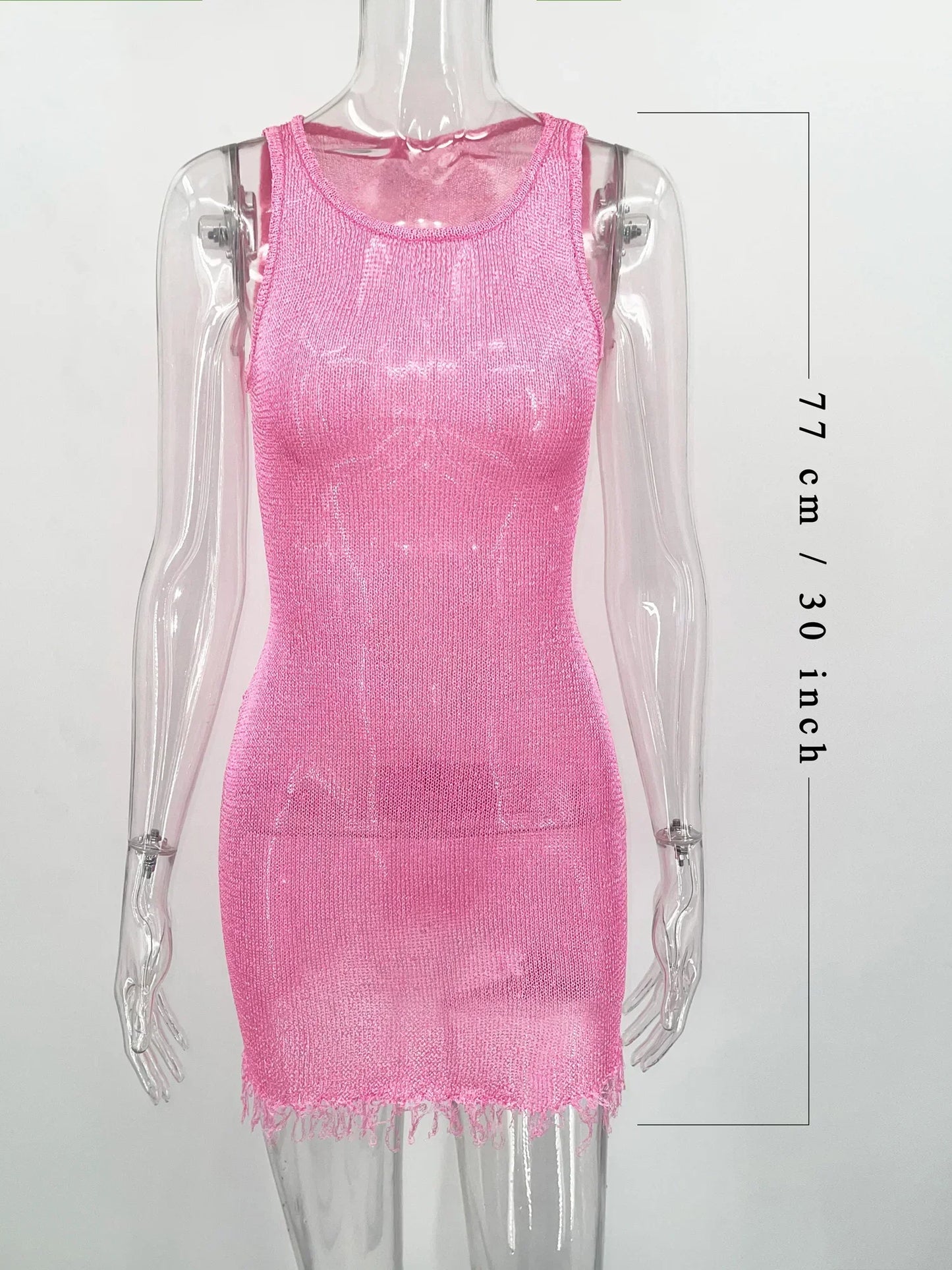 See-Through Fashion Sexy Mini Dress For Women Sleeveless Hollow Out High Waist  Bodycon Dress Female Y2k Party Dress