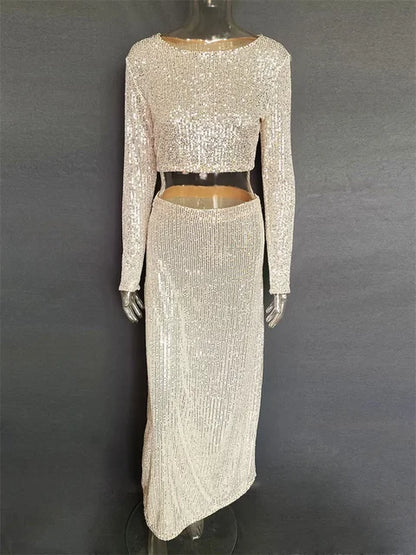 Sequin Female Sexy Maxi Skirt Summer Fashion Glitter High Waist Loose Elegant Club Long Skirt Sparkle Women Long Skirt New