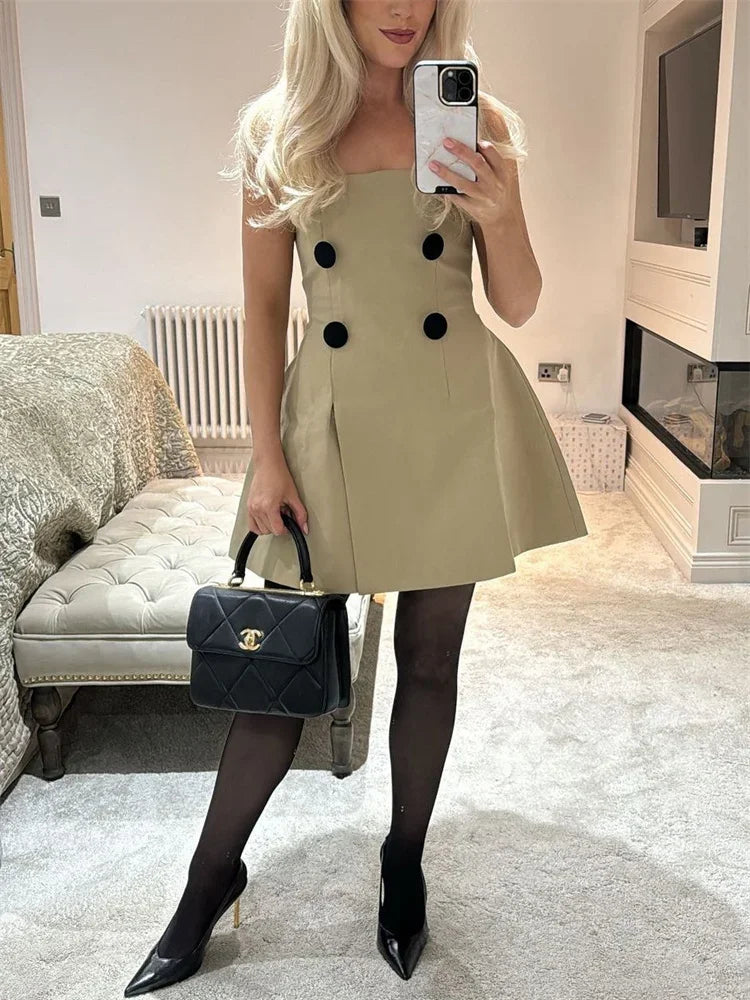 Vestido mini sexy con escote bandeau para mujer, de retazos, ajustado, sin espalda, liso, de calle, de cintura alta, con hombros descubiertos, ajustado para mujer