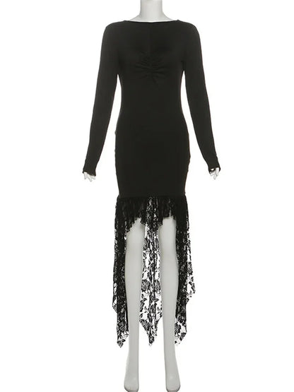 Sexy Lace Patchwork Mini Dress Women’s Off-Shoulder Fashion Long Sleeve High Waist Pleated Party Dress Female Mini Dress