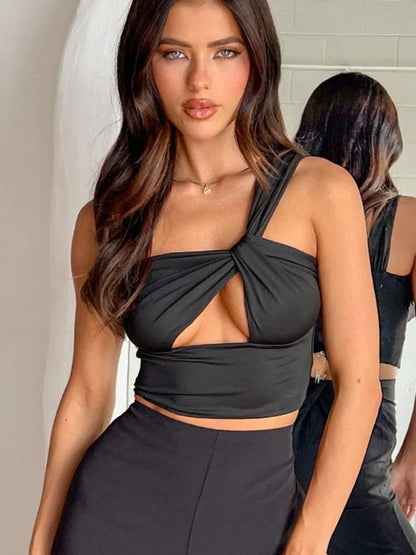 Top sexy de un hombro con vendaje torcido para mujer, sin mangas, con corte frontal, cruzado, informal, sin espalda, para fiesta y club.