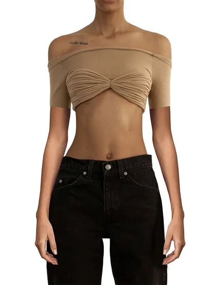 Short Sleeve Mesh Top Shirt For Women Off-Shoulder See-Through Knit Sexy Pullover Summer Sheer New 2025 Ladies T-shirt