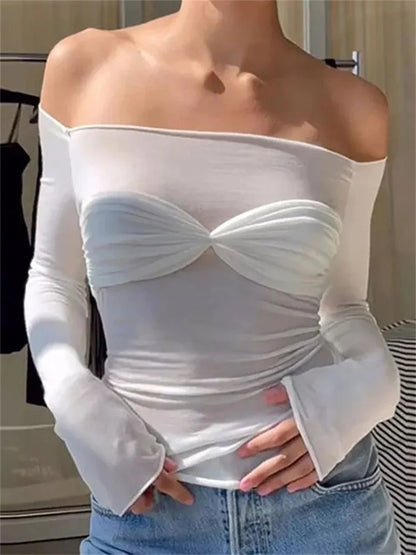 Short Sleeve Mesh Top Shirt For Women Off-Shoulder See-Through Knit Sexy Pullover Summer Sheer New 2025 Ladies T-shirt