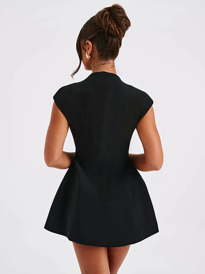 Slim Fit Short Dress Sexy Deep V Neck Dress Women Solid Color High Waist A-Line Fashion Lady Birthday Party Dresses 2025