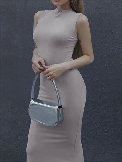 Vestido largo liso sin mangas para mujer, ajustado, con hombros descubiertos, elegante, ajustado, para fiesta, de verano