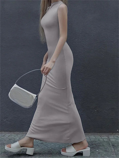 Vestido largo liso sin mangas para mujer, ajustado, con hombros descubiertos, elegante, ajustado, para fiesta, de verano