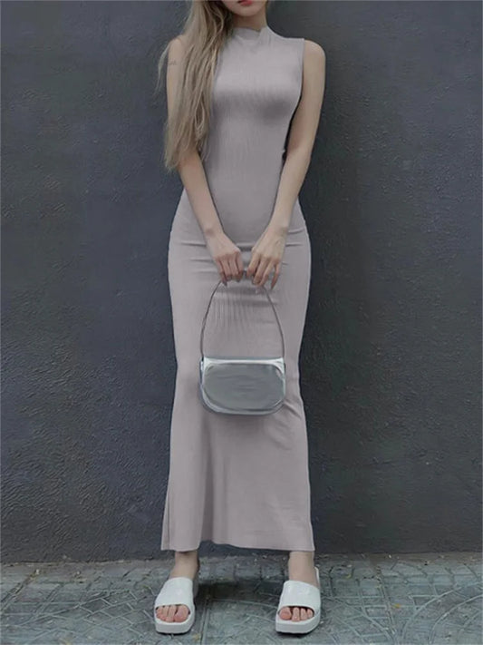 Solid For Women Sleeveless Maxi Dress Slim Off-Shoulder Elegant High Street Bodycon Dress Party Gown Summer Maxi Dress