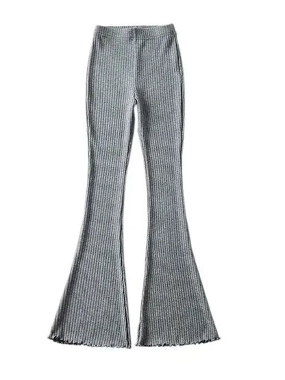 Solid Knitted High Waist Flare Pants For Women Ribbed Casual Leggings Female Stretchy Bodycon Trousers Fashion Streetwear