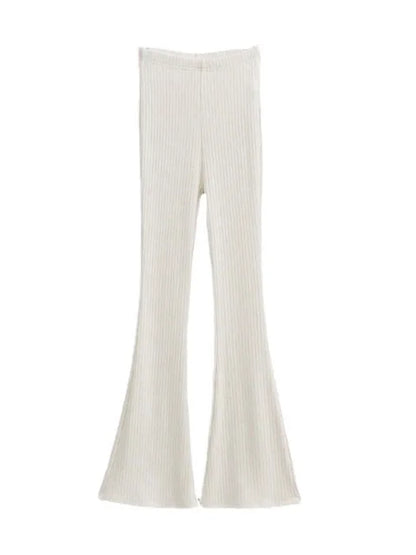 Solid Knitted High Waist Flare Pants For Women Ribbed Casual Leggings Female Stretchy Bodycon Trousers Fashion Streetwear