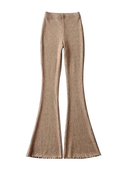 Solid Knitted High Waist Flare Pants For Women Ribbed Casual Leggings Female Stretchy Bodycon Trousers Fashion Streetwear