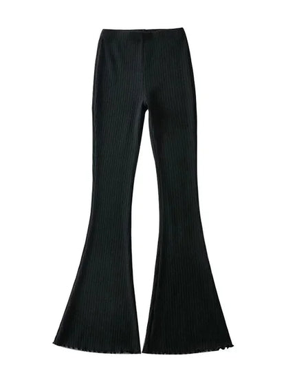 Solid Knitted High Waist Flare Pants For Women Ribbed Casual Leggings Female Stretchy Bodycon Trousers Fashion Streetwear