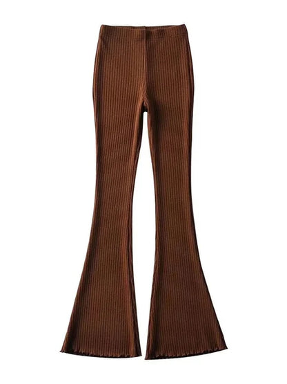 Solid Knitted High Waist Flare Pants For Women Ribbed Casual Leggings Female Stretchy Bodycon Trousers Fashion Streetwear