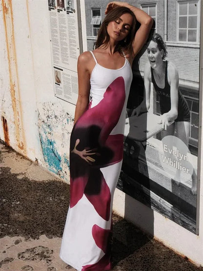 Vestido largo floral Lily: vestido veraniego informal ajustado con espalda descubierta